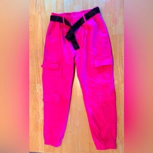 Bright Pink Cargo Pants with Black Belt